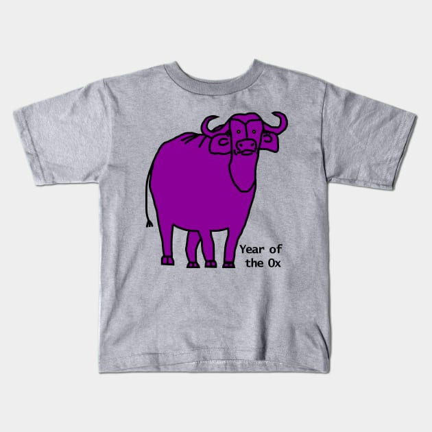 Year of the Ox Purple Kids T-Shirt by ellenhenryart